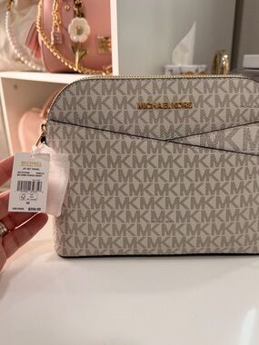 Michael Kors Vanilla MK Logo Crossbody with Gold Hardware